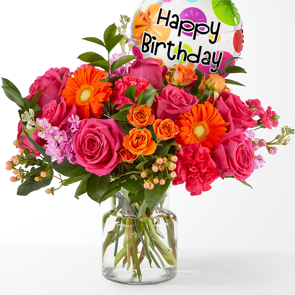 Fiesta Bouquet with Birthday Balloon – Cheapflowers.com, Tontitown AR