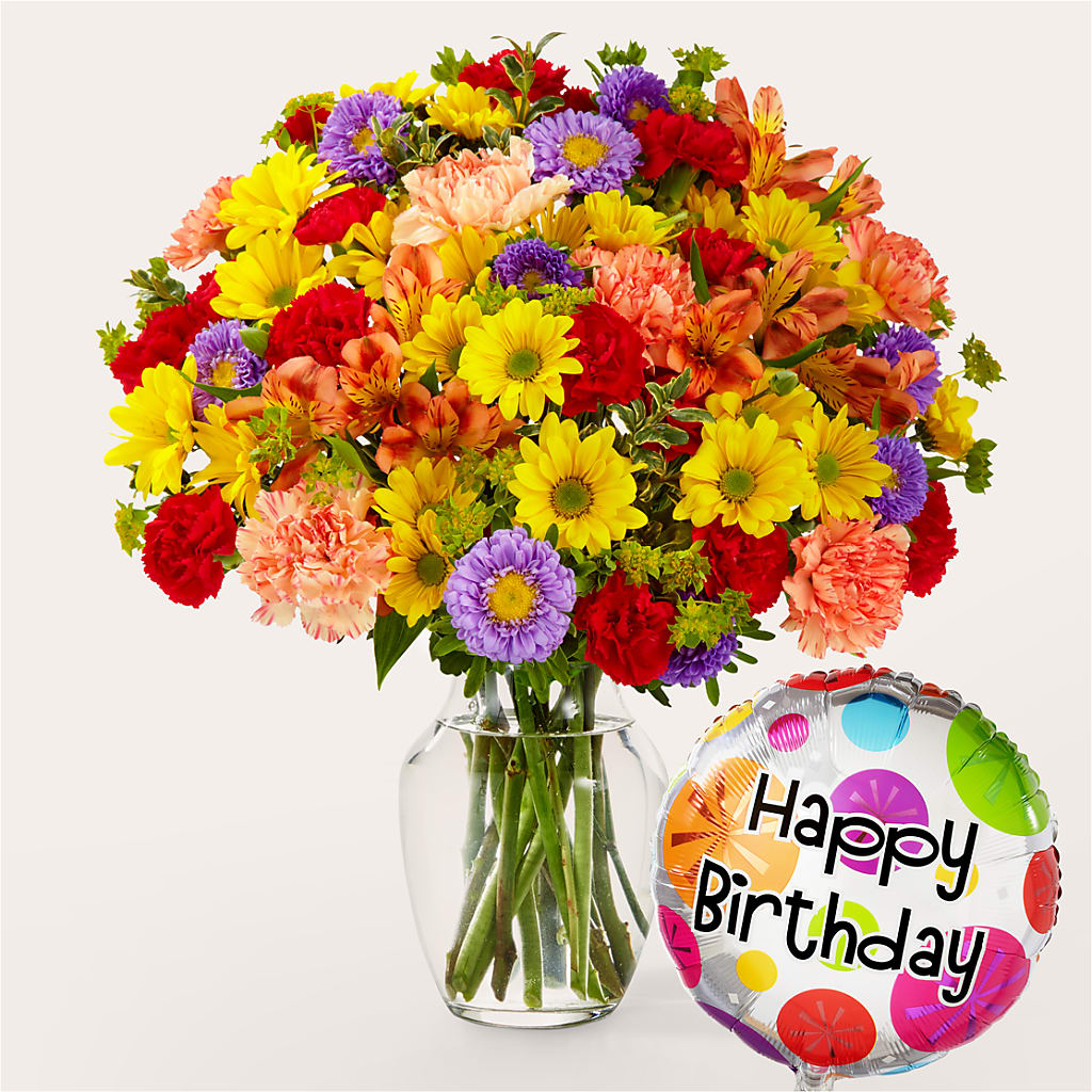 Kaleidoscope Bouquet with Birthday Balloon – Cheapflowers.com, Tontitown AR
