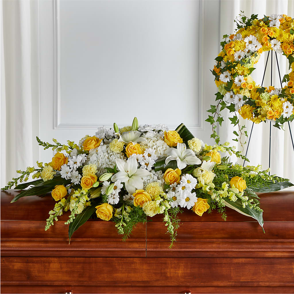 Golden Harmony Casket Spray – Cheapflowers.com, Tontitown AR